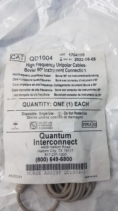 Quantum QD1004 High Frequency Unipolar Cable – Bovie Compatible - Electrosurgical