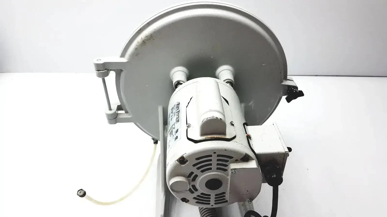 White industrial motor with circular metal guard and electrical components for ray foster mt12 dental lab model trimmer