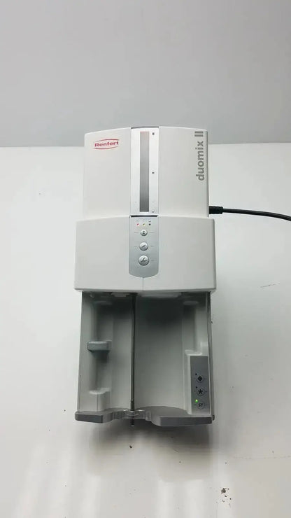 White and gray Renfert Duomix II automatic dental impression mixer with sleek design for dental impression mixing