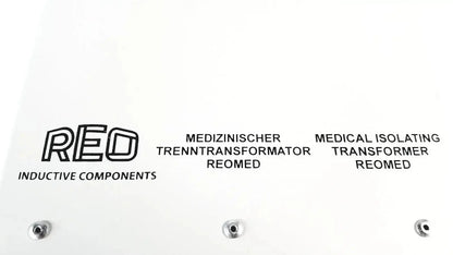 White reo reomed 600 medical isolating transformer 3rd edition with black text and three silver mounting screws