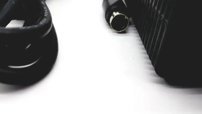 Black coiled cable with metallic connector end for respironics power charger providing reliable power connection