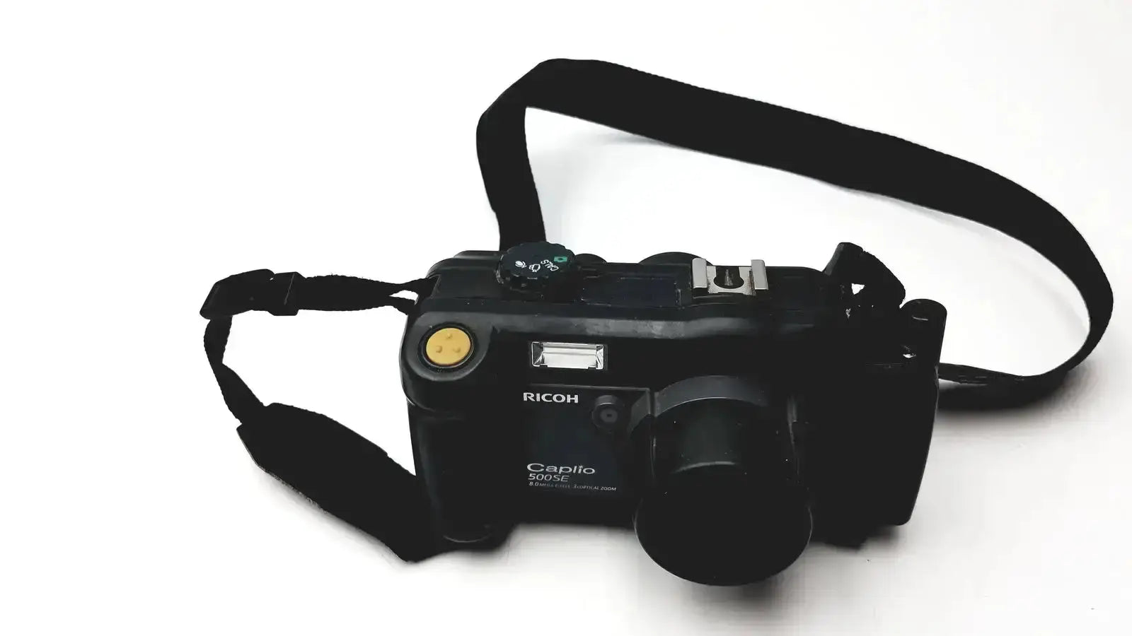 Black Ricoh Caplio 302SE digital camera with 8.0 megapixels 3x optical zoom digital camera and black strap