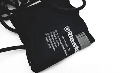 Black riester big ben square sphygmomanometer blood pressure cuff with gray textured strap and white printed text