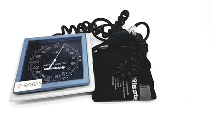 Riester big ben square sphygmomanometer with blue frame black dial and adult black inflatable cuff for blood pressure monitoring