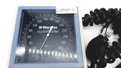 Riester big ben square wall-mounted sphygmomanometer with blue frame black dial and white markings for adults