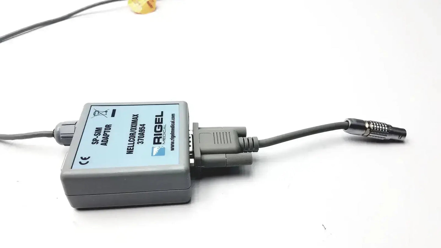 Gray rectangular rigel medical sp-sim adapter nellcor oximax with gray cable and metallic connector for adapter nellcor use