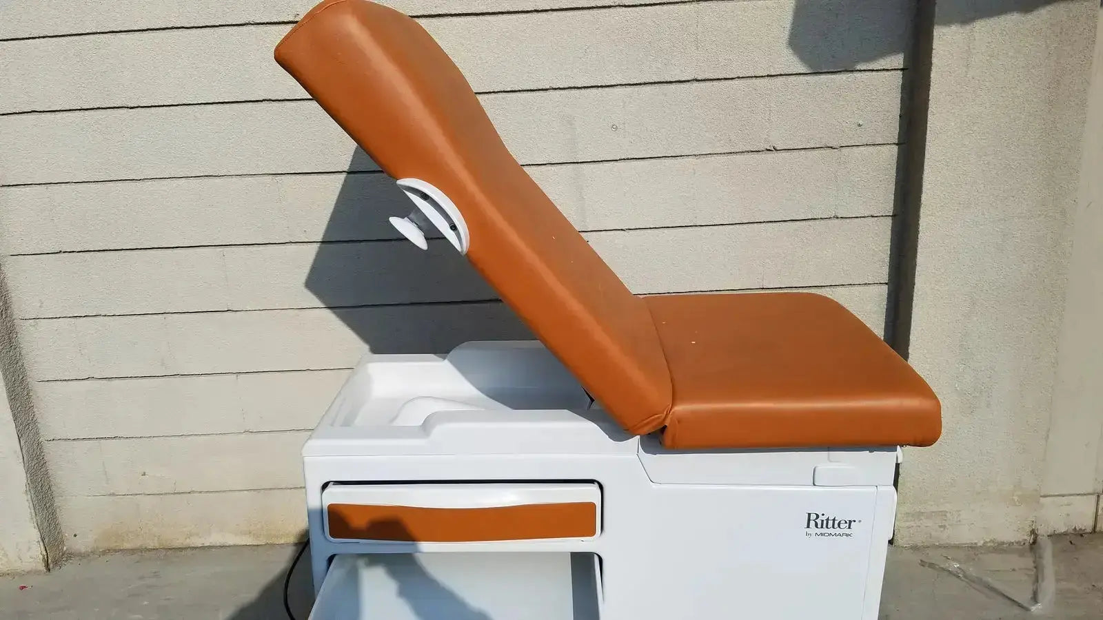 Ritter by Midmark exam table model 204-011 brown leatherette with white base and drawer used medical equipment for sale