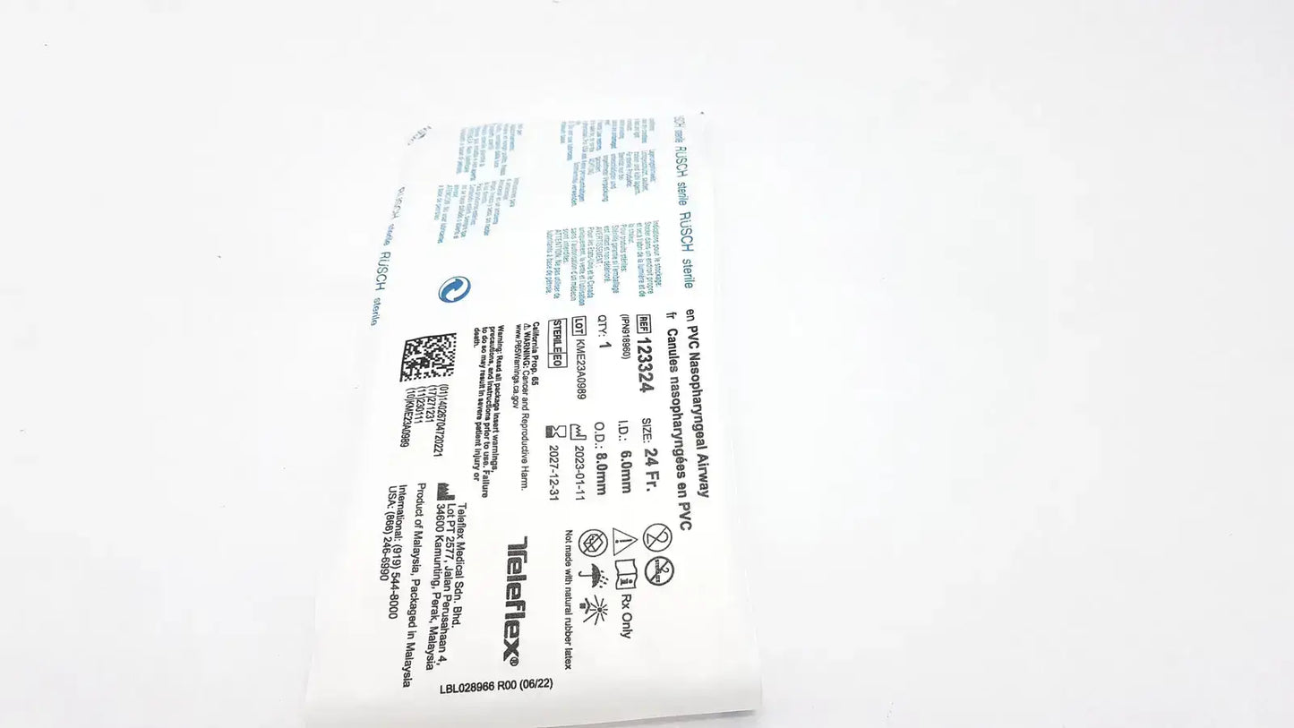 Rusch PVC Nasopharyngeal Airway Size 24 Fr. Ref: 123324 QTY 10