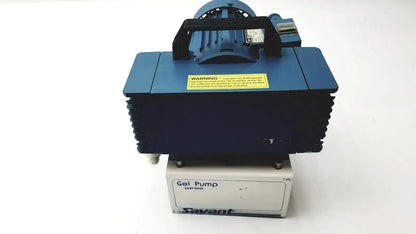 Blue industrial savant gel pump gp100 with black handle and motor housing resting on savant branded box