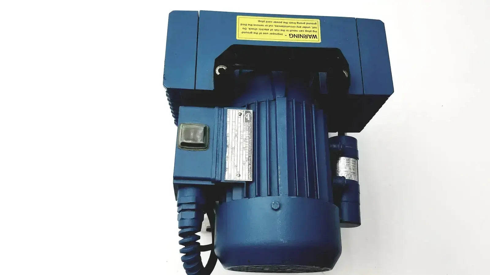Blue industrial motor with ribbed casing and control panel of savant gel pump gp100 gel pump for precise fluid handling