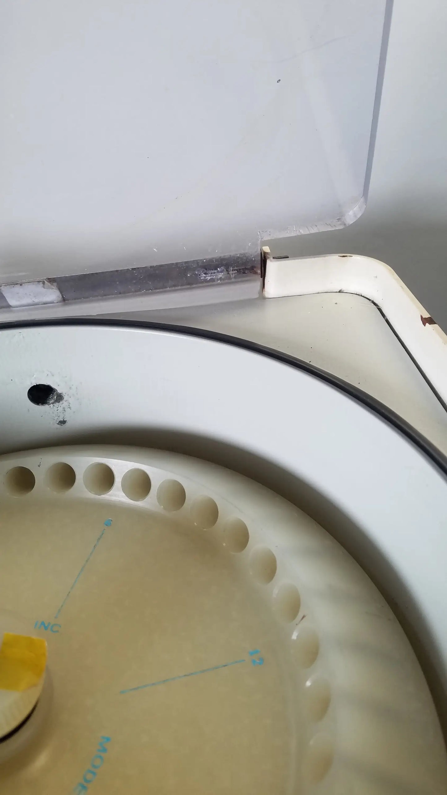 White plastic drum with beige interior and circular indentations for savant HSC 10K-115 high speed centrifuge medical equipment
