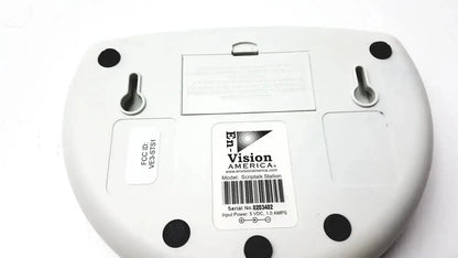 White plastic Script Talk Station audible prescription reading device with black feet and central model label visible