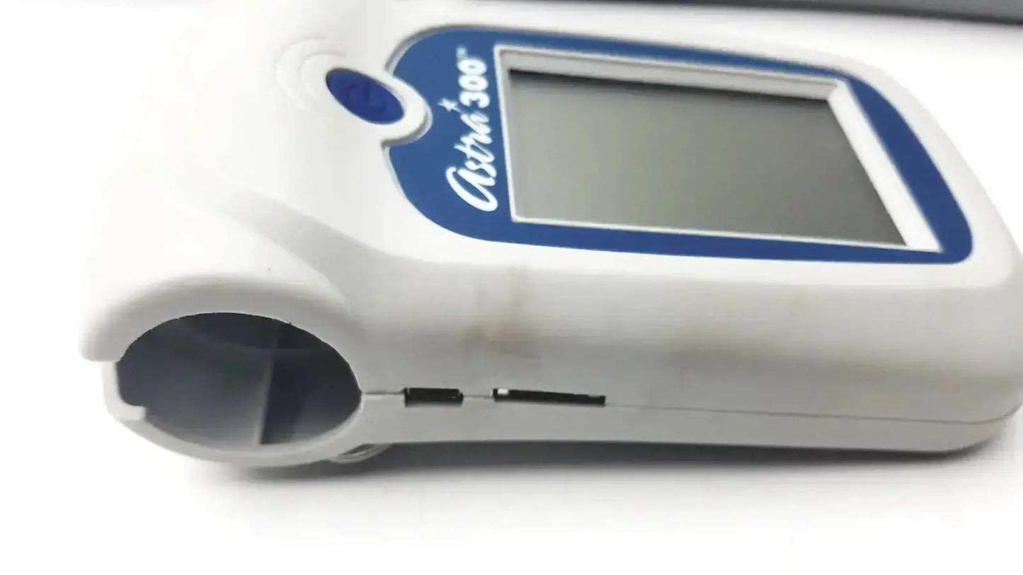 White plastic astru 300 glucose meter with blue-accented display and curved handle for buy used medical equipment