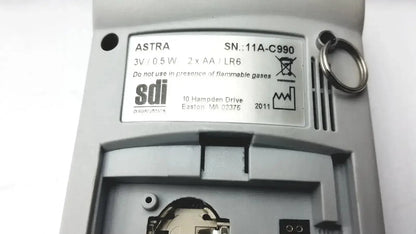 Gray plastic sdi-astra 300 spirometer pulmonary device with key ring and label used medical equipment for sale