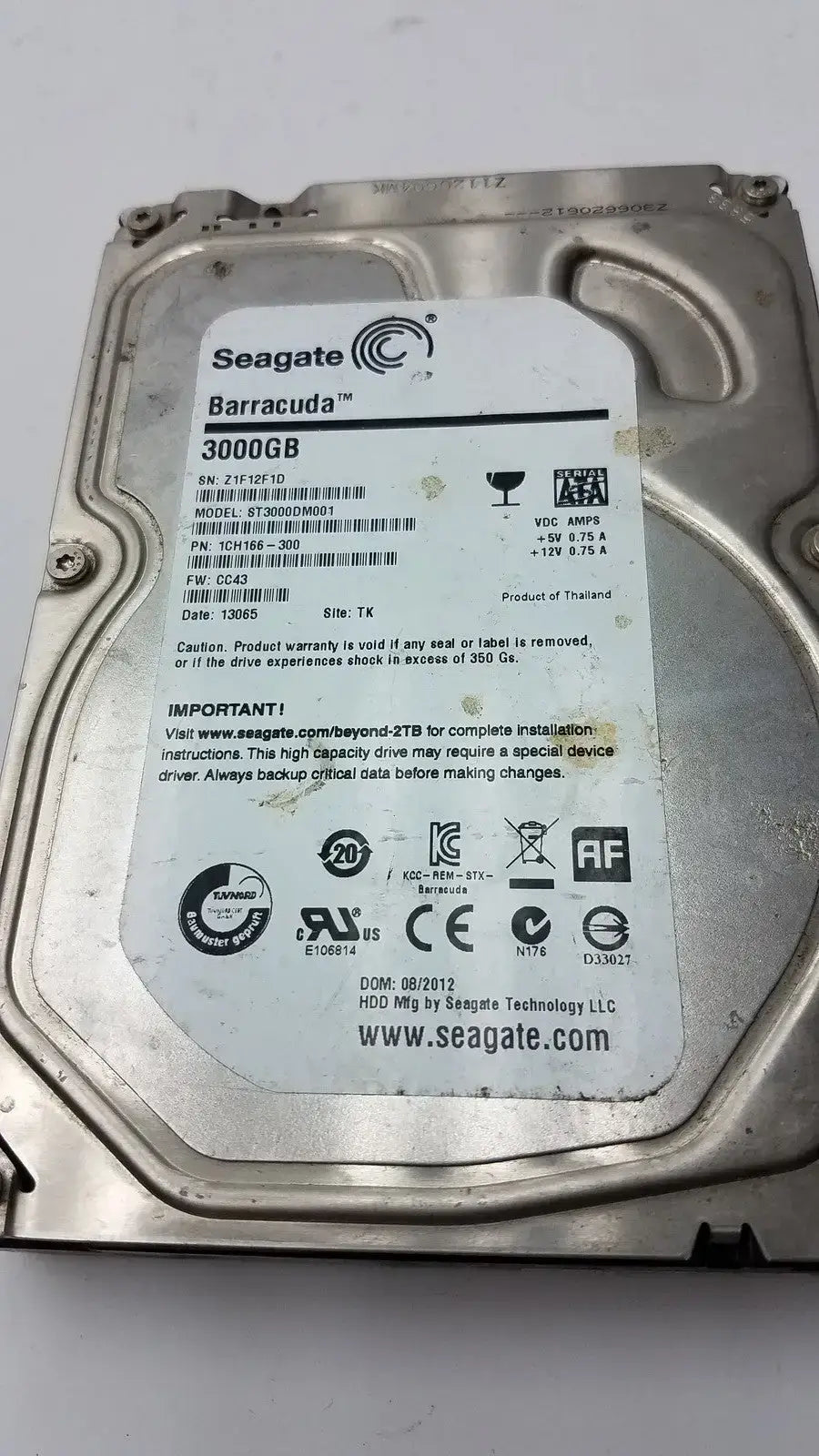 Seagate Barracuda 3TB 7200RPM 3.5’’ SATA HDD ST3000DM001 9YN166 Desktop Drive - Internal Hard