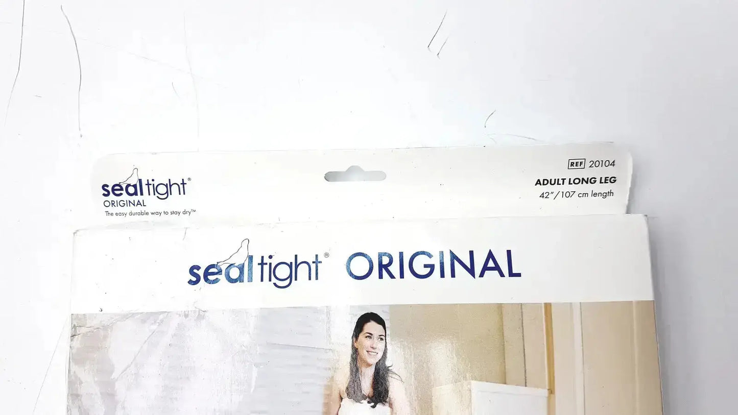 Seal tight original cast bandage protector reusable adult long leg pantyhose in white sleeve with blue and black branding