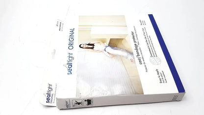 White and blue cardboard box containing seal tight original cast bandage protector for adult long leg 42 inches