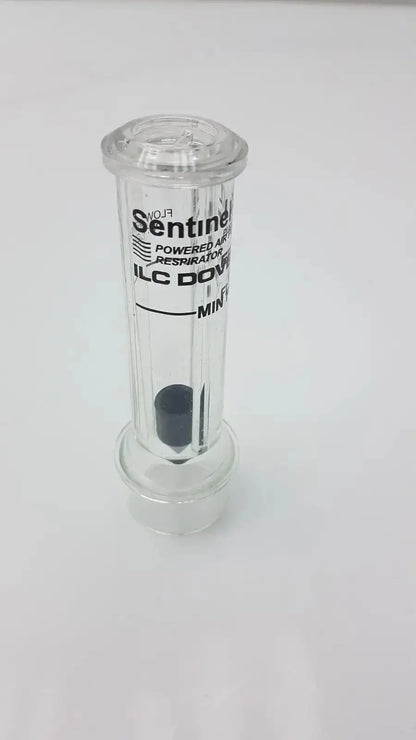 Clear glass sentinel xl ilc dover min flow meter canister with black internal component for powered air respirator