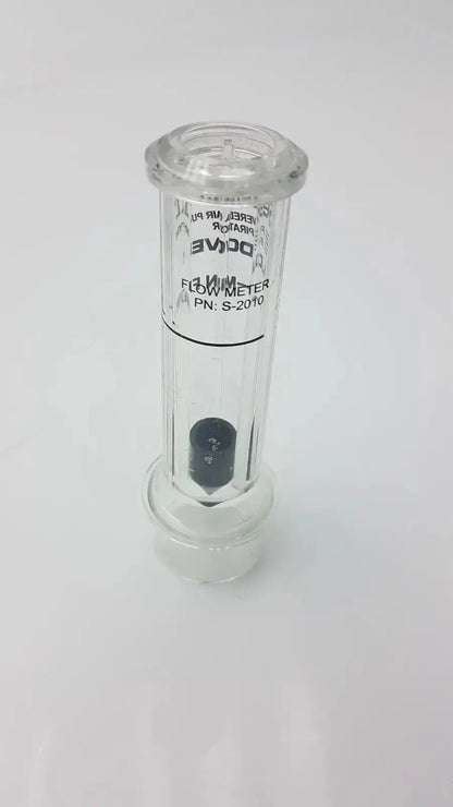 Clear glass flow meter with black internal float and engraved markings for sentinel xl ilc dover min flow meter