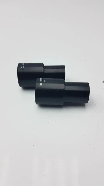 Set of 2 black matte metal american optical 10x eyepieces with engraved markings for microscope use