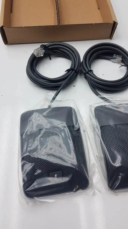 Set of 2 black mesh-covered wireless conference phone microphones for cisco uc phone sealed in clear plastic packaging hospital surplus