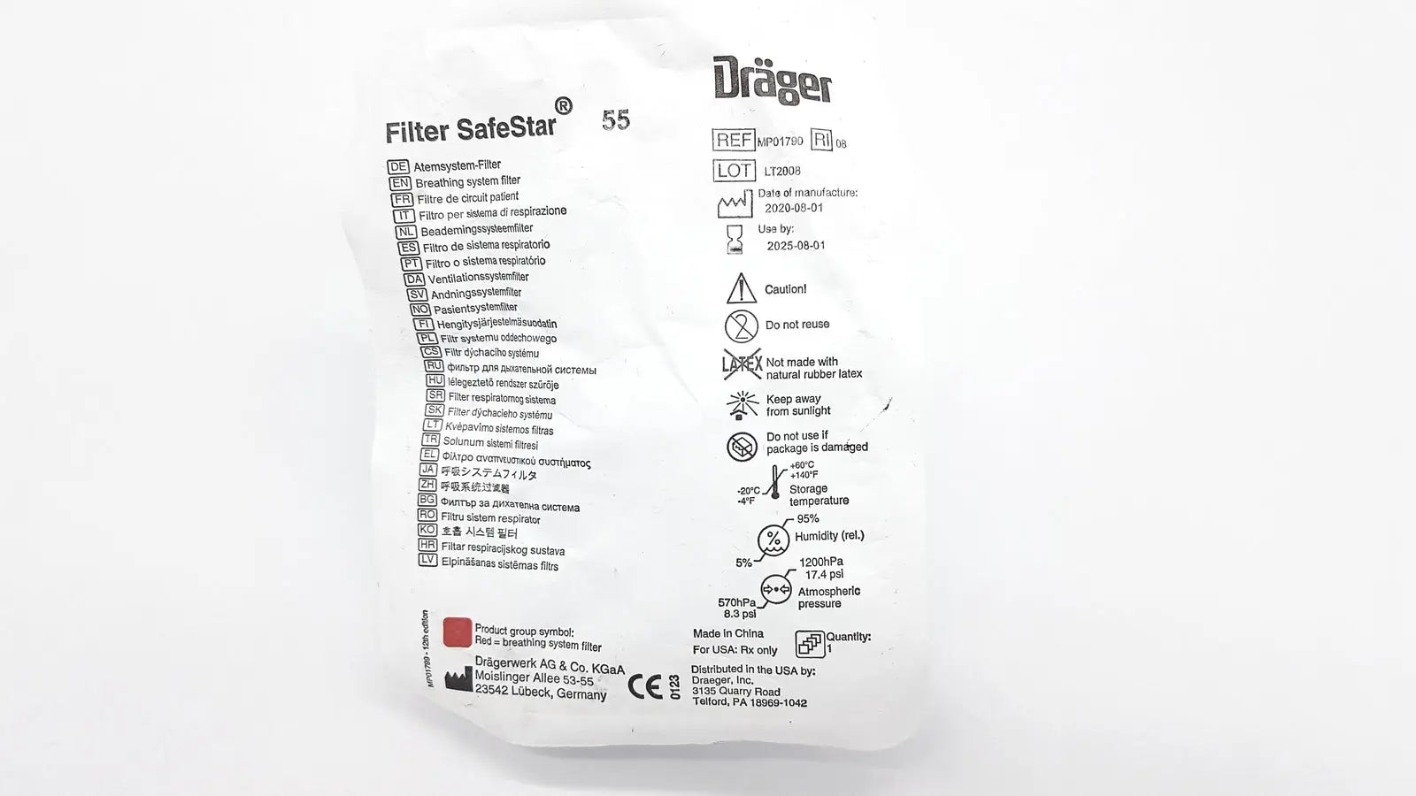 Set of 4 Drager Draeger Mechanical SafeStar 55 Filter MP01790, Adult