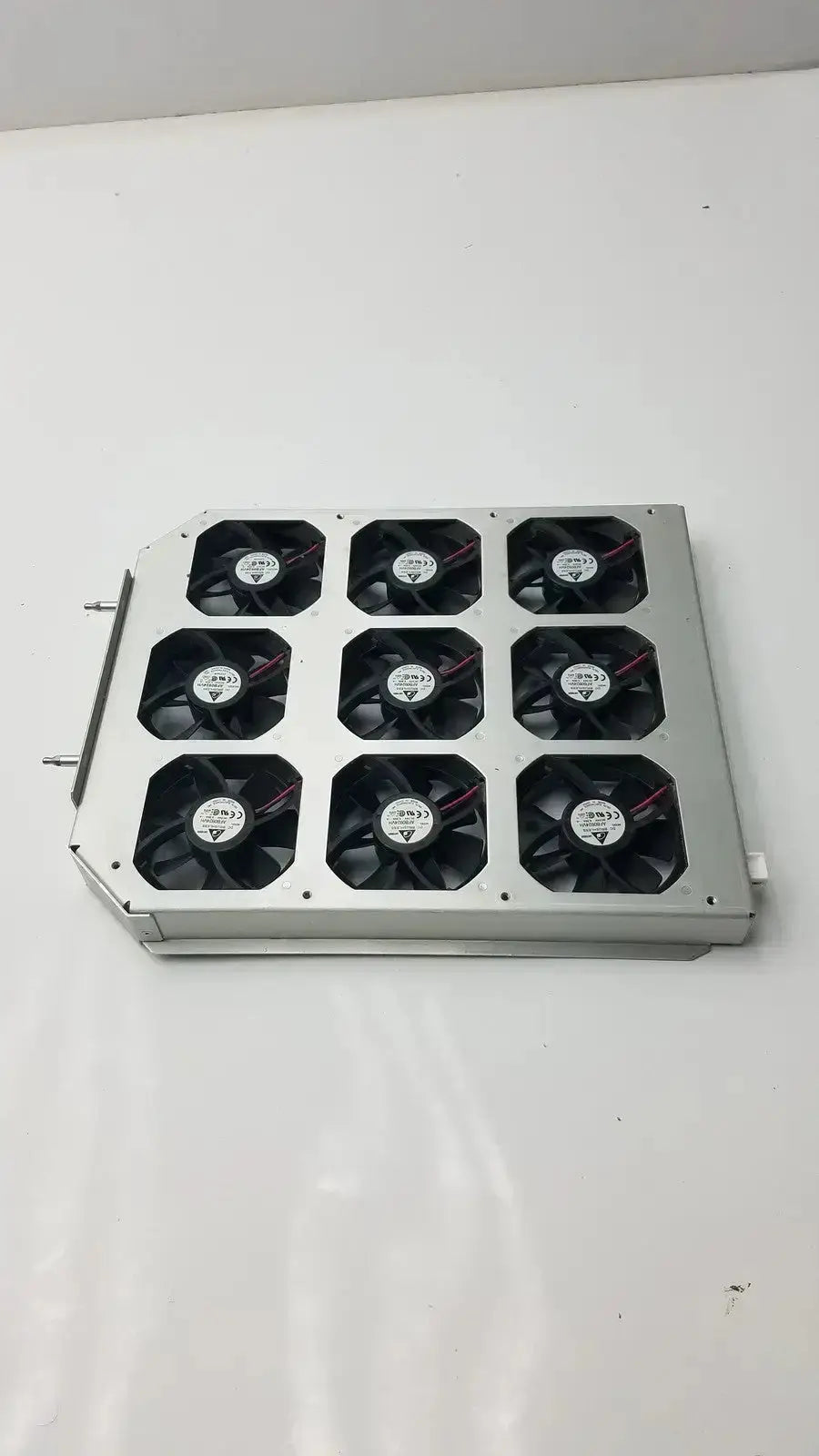 Silver metal brushless fan tray with nine black fans in a 3x3 grid tray model afb0924vh for cooling systems