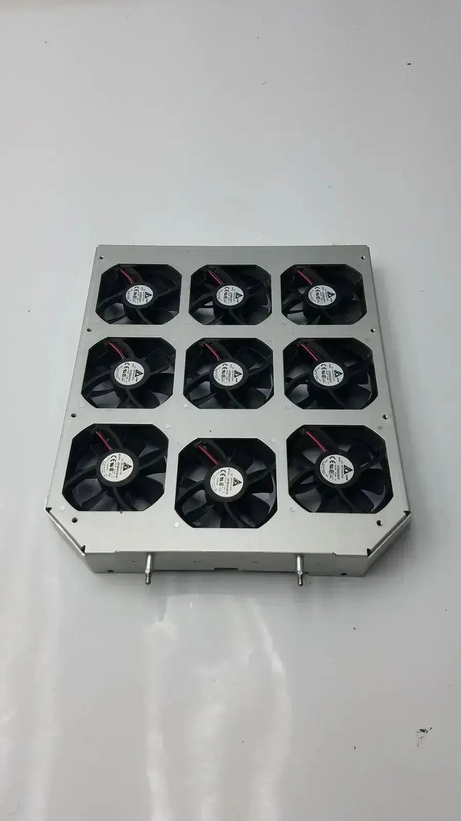 Silver metal brushless fan tray with nine black fans in a 3x3 grid tray model afb0924vh