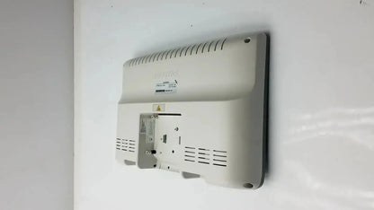 White plastic back panel of Siemens kt-lm215fds fhd flat panel display monitor with ventilation slits and mounting hardware