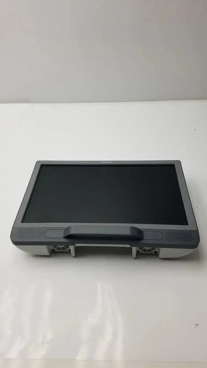 Gray lenovo kt-lm215fds fhd flat panel display monitor with sleek rectangular design and built-in speakers on both sides