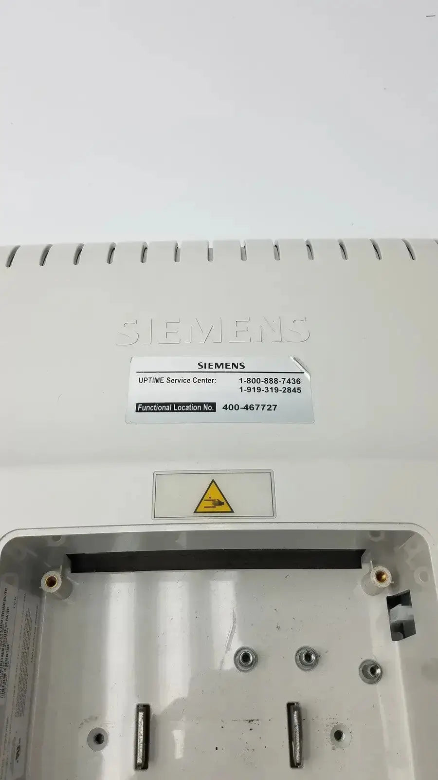 White siemens kt-lm215fds fhd flat panel electrical enclosure with embossed logo and service center label on back side