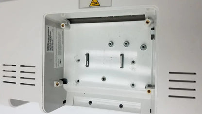 Interior view of white plastic kt-lm215fds fhd flat panel display monitor with metallic screws and mounting slots