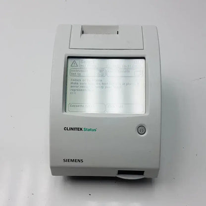 Siemens clinitek status white plastic medical analyzer with digital display and paper output slot for diagnostic use