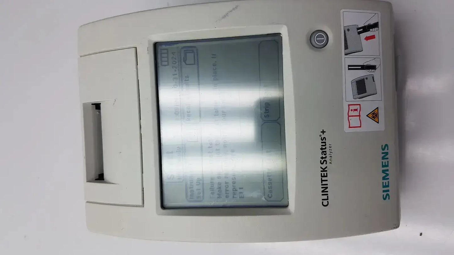 Siemens clinitek status analyzer 004979 medical device with gray plastic casing and digital display screen