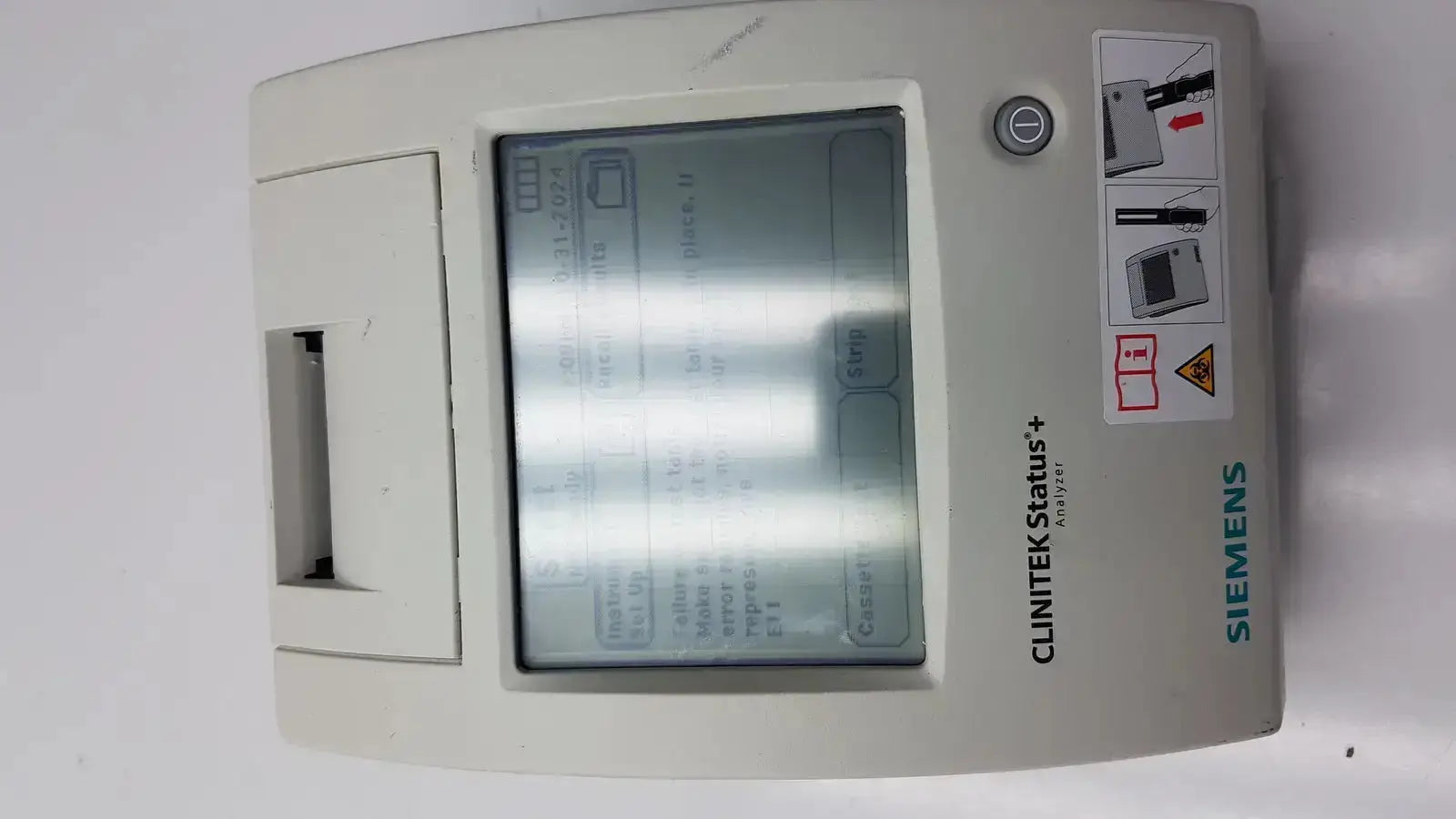 Siemens clinitek status analyzer 004979 medical device with gray plastic casing and digital display screen