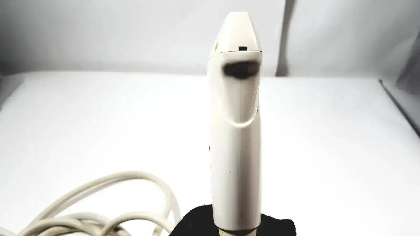 White plastic hair straightener with black grip and coiled power cord compatible with siemens la435 transducer for acuson p300