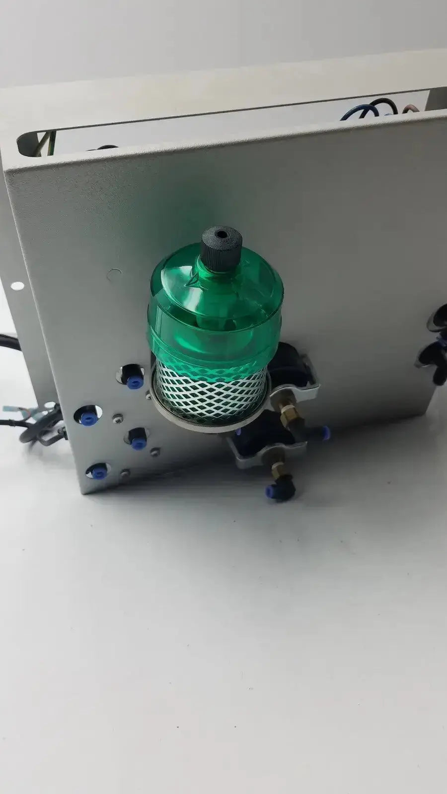 Green translucent cylindrical filter with mesh interior mounted on metallic plate for Siemens 230rc 6ed1 052-1fb00-0ba4