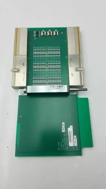 Green printed circuit board with silver connectors and metallic label for siemens sc2000 ultrasound mp extender board assy 10039429 rev 02