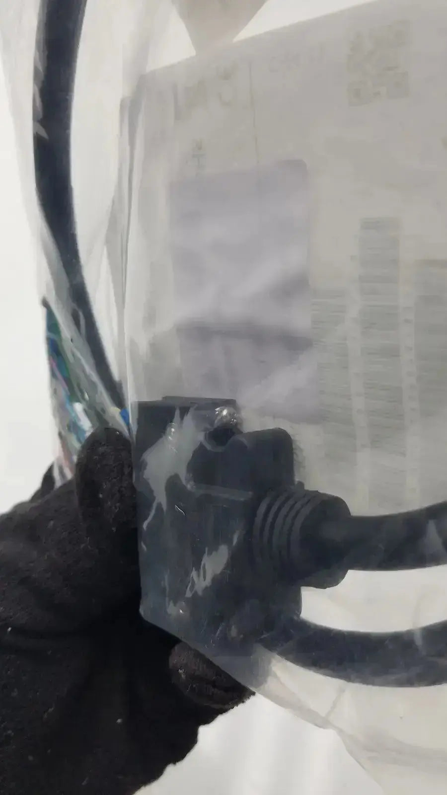 Black plastic electrical connector with textured surface and multiple wire ports for preassembled motor connection 6sl3260-4na00-1vb0
