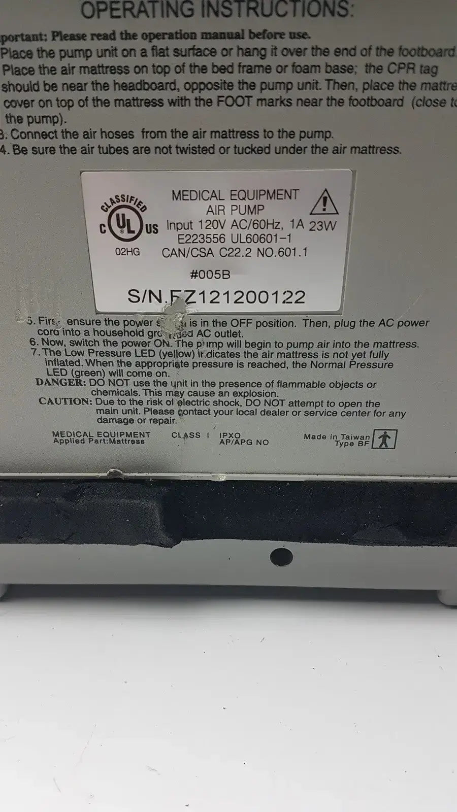 Sizewise Medical Aiir Pump SW-AMP MAX-CP Dynamic Alternating Mattress Pressure