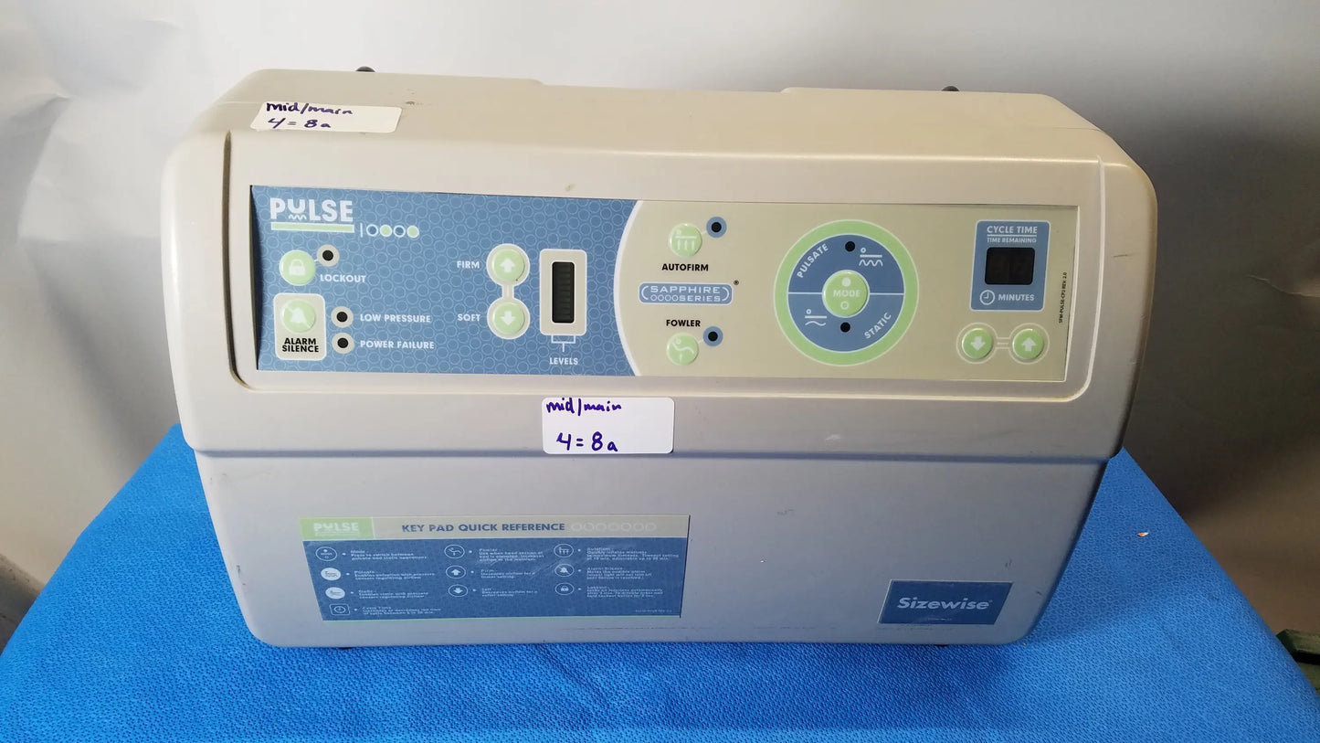 Beige and blue sizewise sapphire low air loss mattress pump with pulse dial and green buttons for buy used medical equipment