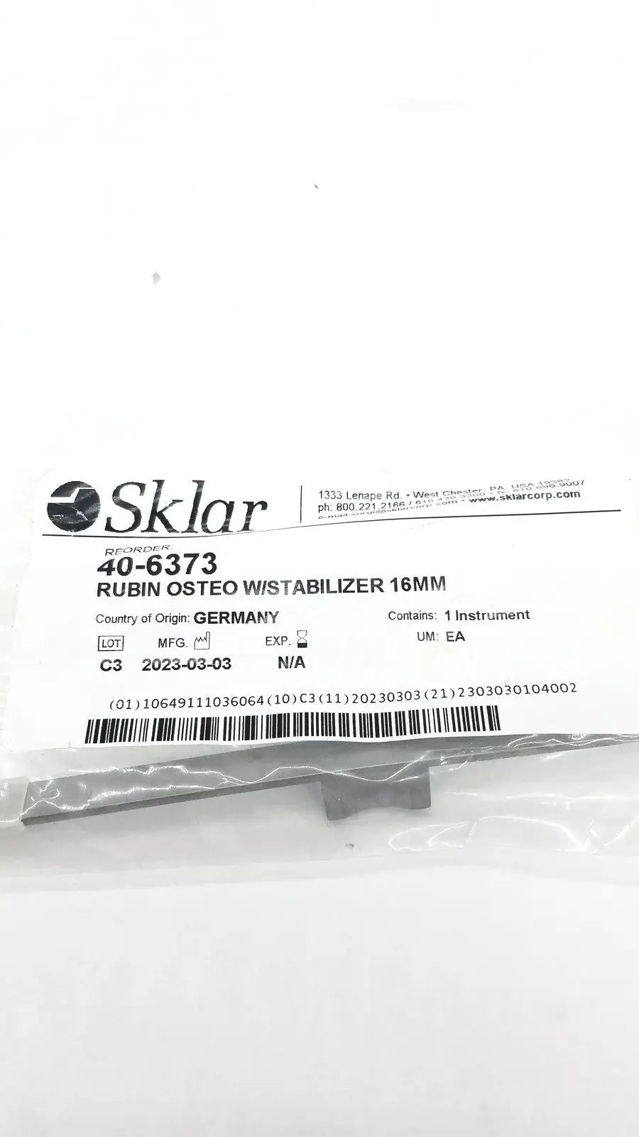 Sklar 40-6373 Rubin Osteotome with Stabilizer 7-1/4’’ 16mm