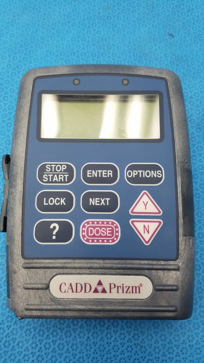 Gray rugged handheld smiths medical 6100 cadd prizm ambulatory infusion pump with blue panel for medical equipment use