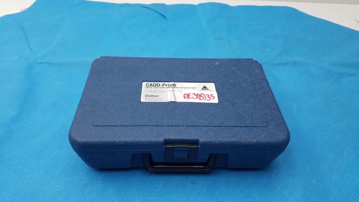 Blue hard-shell carrying case with black handle for smiths medical 6100 cadd prizm laser device for medical equipment use