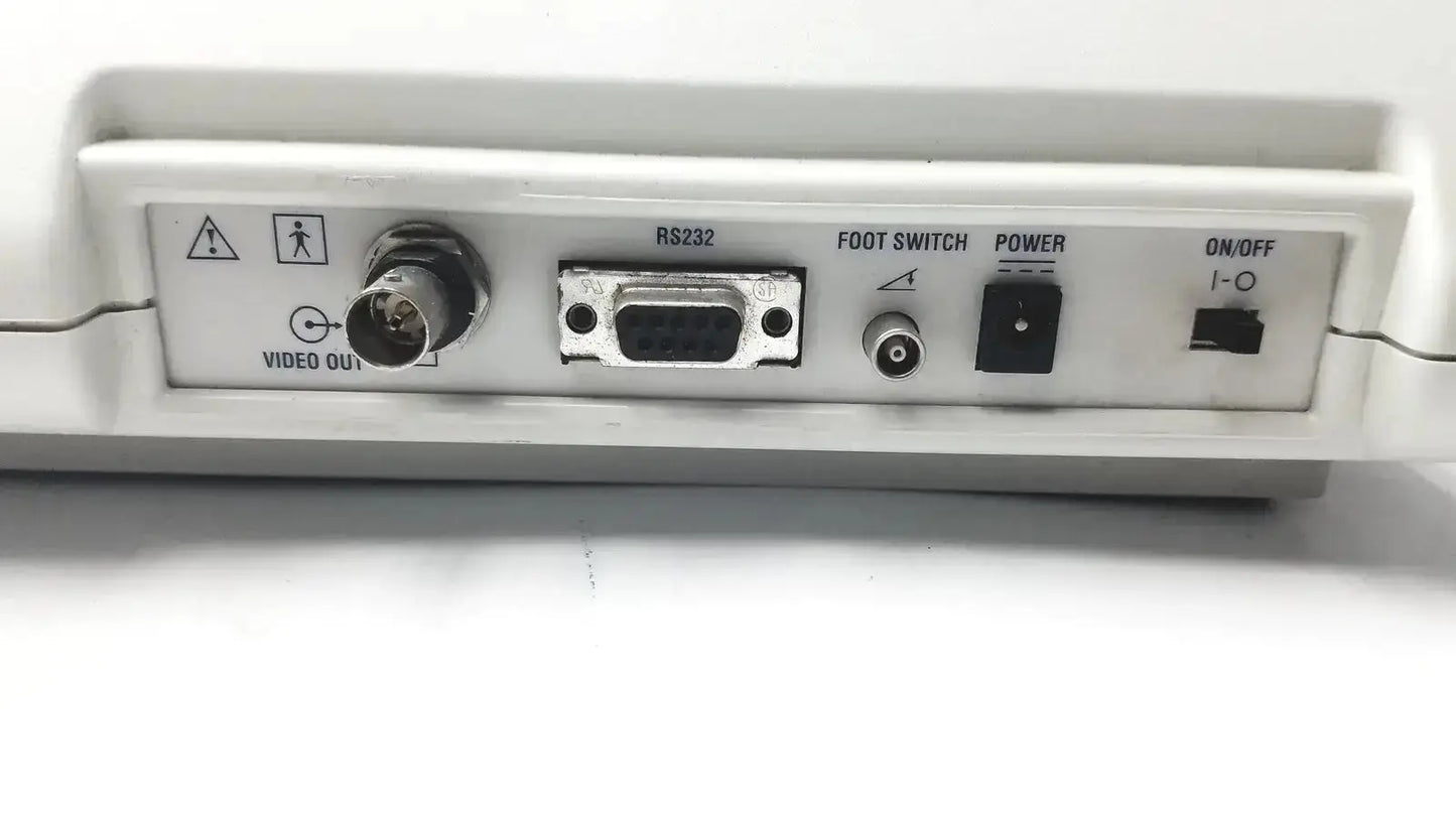 White plastic medical monitor back side with multiple ports for sonomed ab-5500+ ez scan ophthalmic ultrasound device