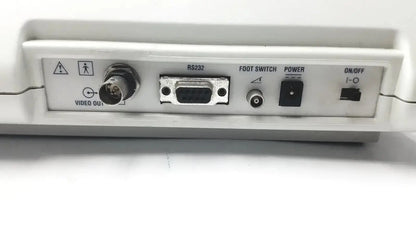 White plastic medical monitor back side with multiple ports for sonomed ab-5500+ ez scan ophthalmic ultrasound device