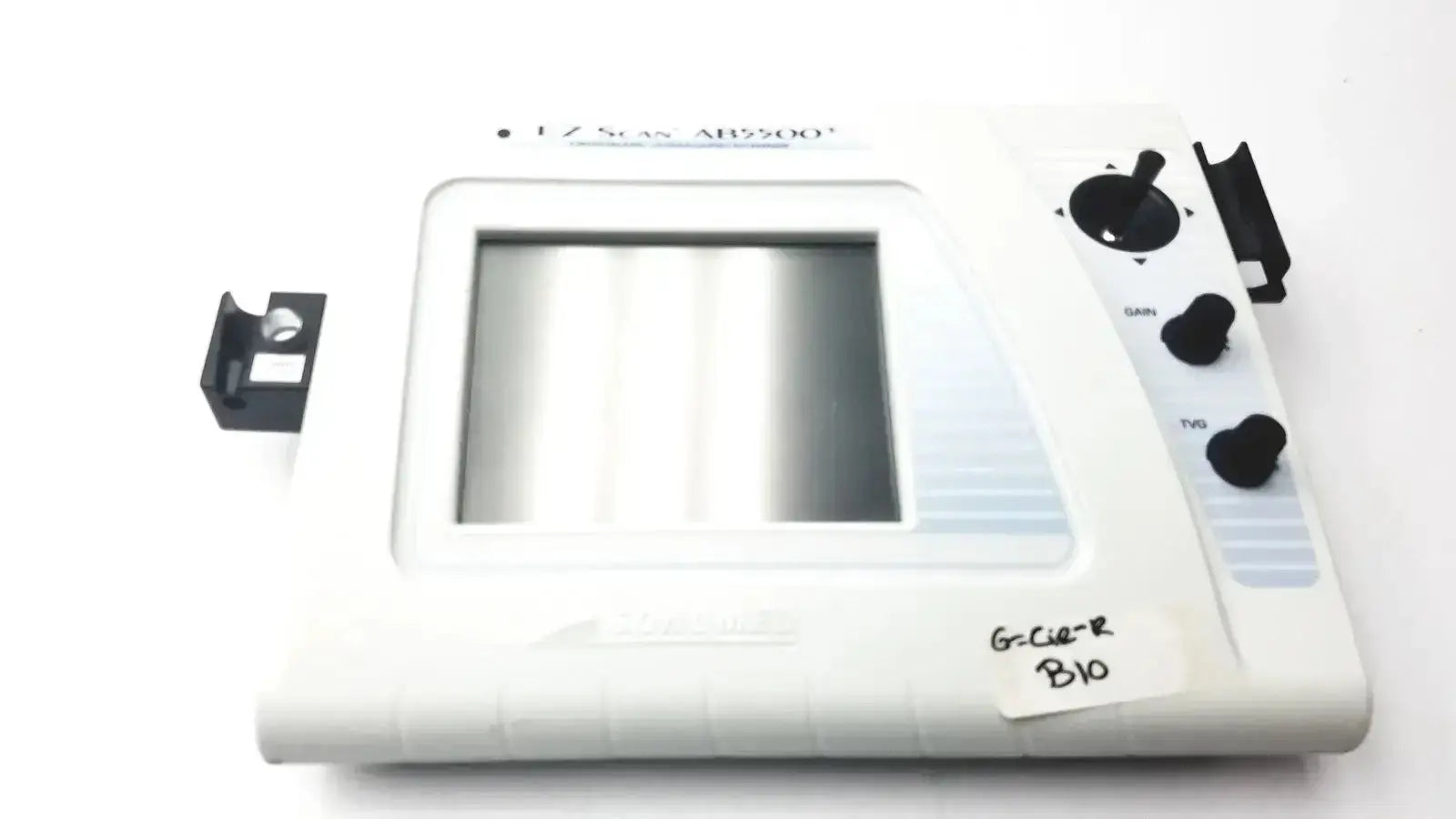 White plastic izsas ar2500 dental curing light with black knobs and rectangular window for sonomed ab-5500+ ez scan ophthalmic ultrasound
