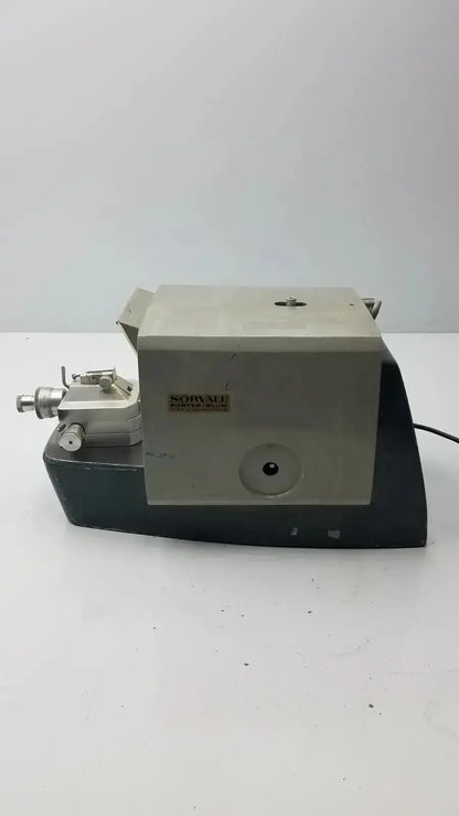 Sorvall porter blum ultra-microtome model MT-2 with beige upper housing black base and metallic components on left side