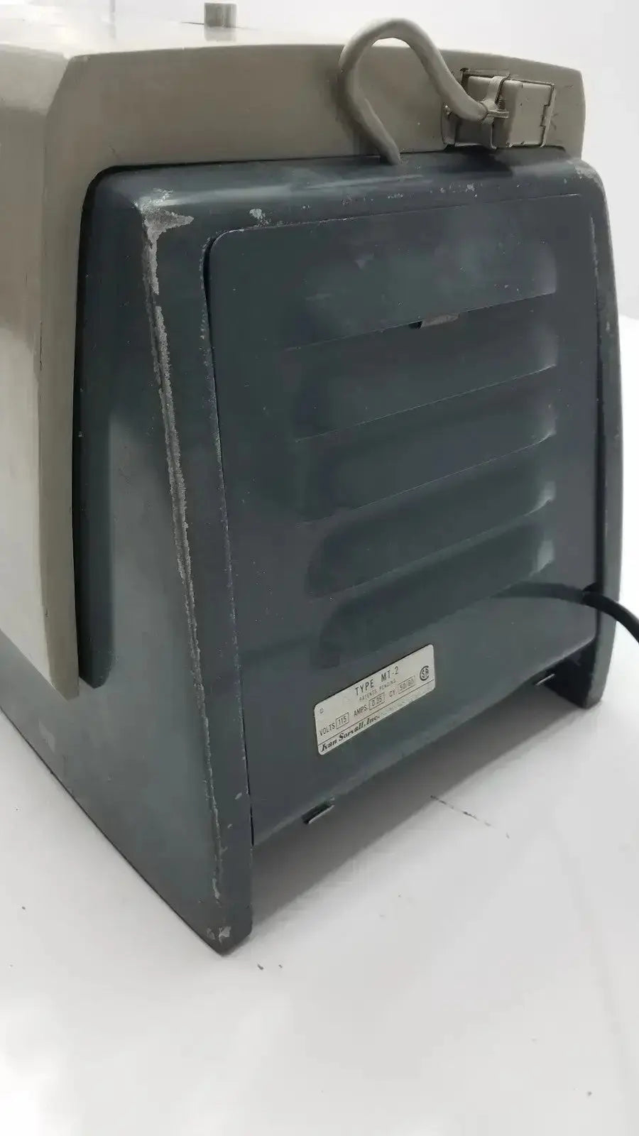 Beige and dark gray plastic laboratory centrifuge with power cord and handle for sorvall porter blum ultra-microtome mt-2