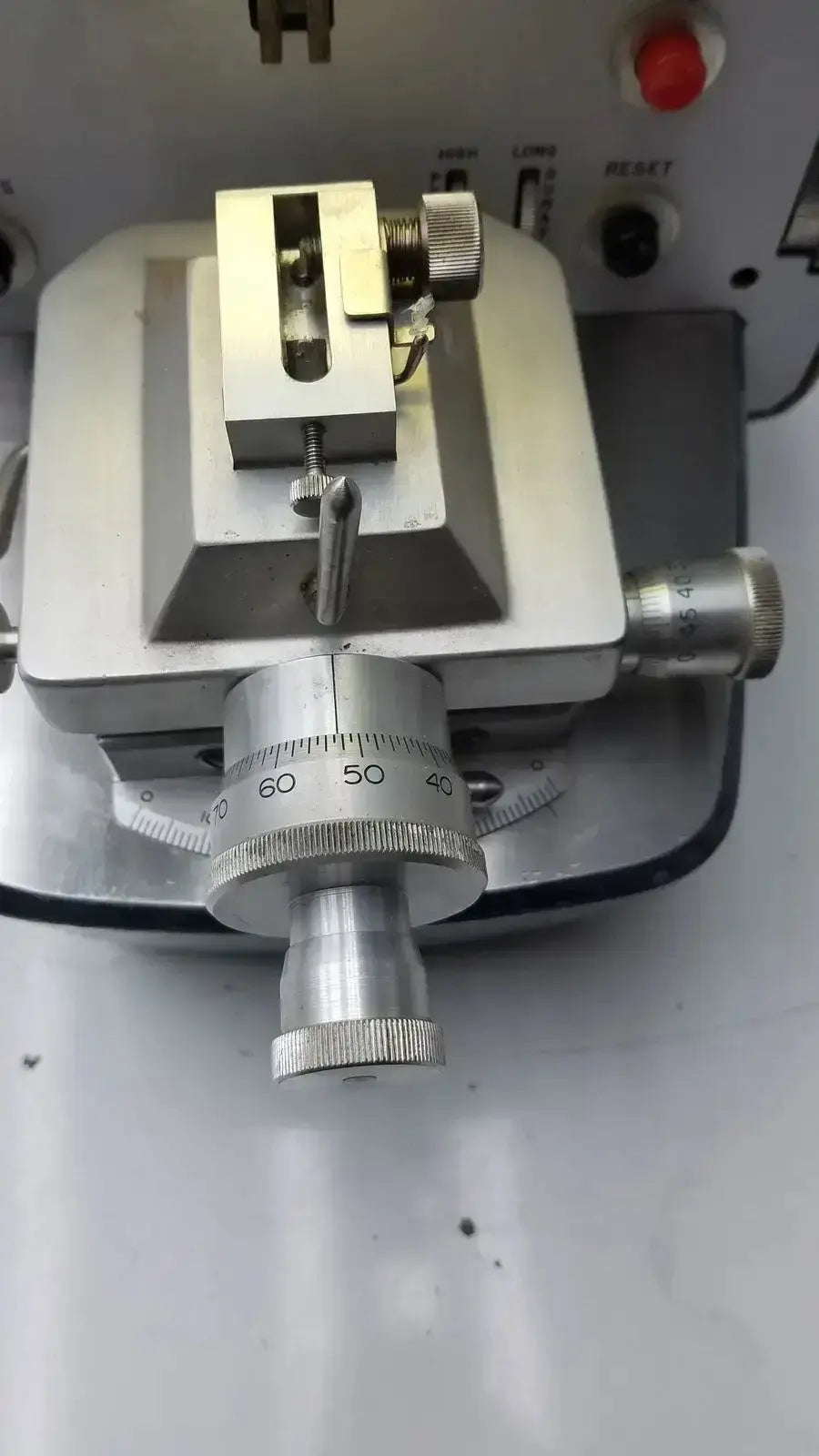 Silver metallic precision measuring instrument with engraved scale and adjustable components for sorvall porter blum mt-2